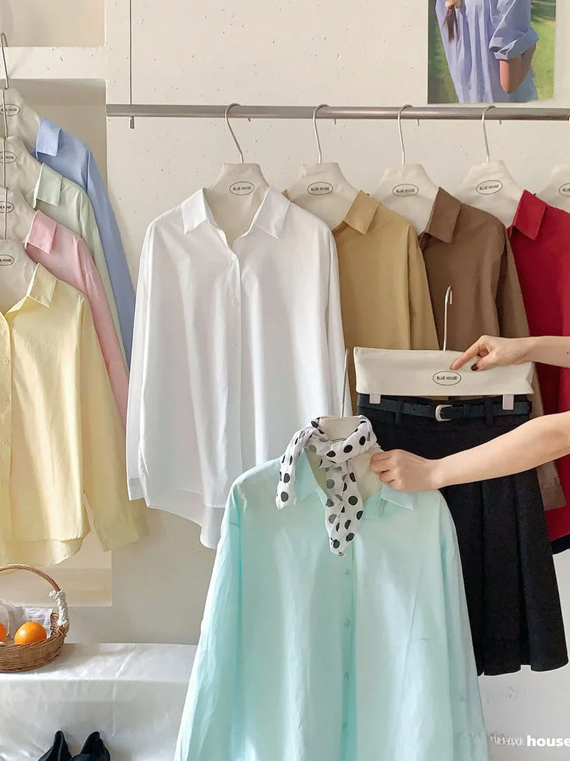 

Ультрабелая рубашка с длинным рукавом в парном стиле, однотонная, свободного кроя, повседневная, весенняя, модная женская рубашка из полиэстера с отложным воротником