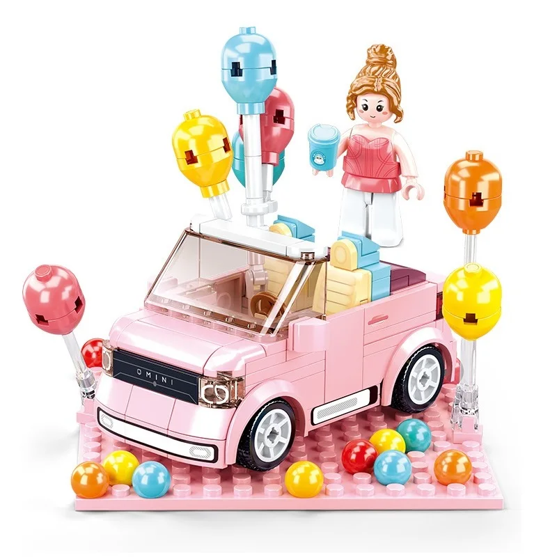 

Sluban Cute Pink Mini Convertible Car Model Building Block Kids DIY Educational Bricks Toys Christmas Gift For Children Girls