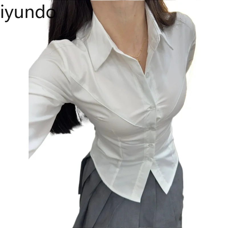 Pure damesblouse in schoolmeisjesstijl - herfst/winter slim fit getailleerde taille witte top lange/korte mouw casual/kantooroutfits