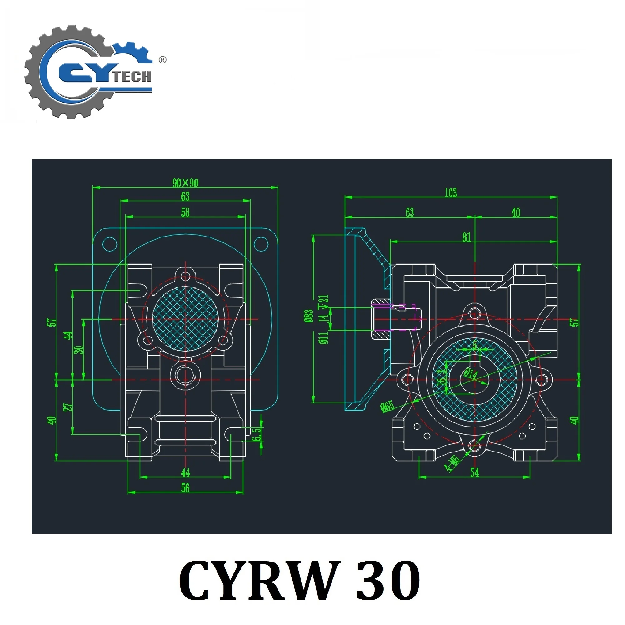 CHENYUE Worm Gearbox CYRW030 Gear Reducer Input 9/11mm Flange 56B5/56B4/63B5/63B14 Output 14mm Tin bronze Worm Gear