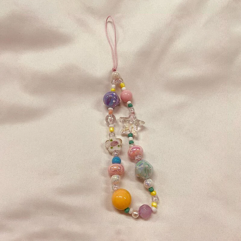 

Creative DIY Colorful Bead Phone Chain Anti-loss Phone Strap Charm Cute Pendant Lanyard For Girl Cell Phone Wrist Strap Kechain