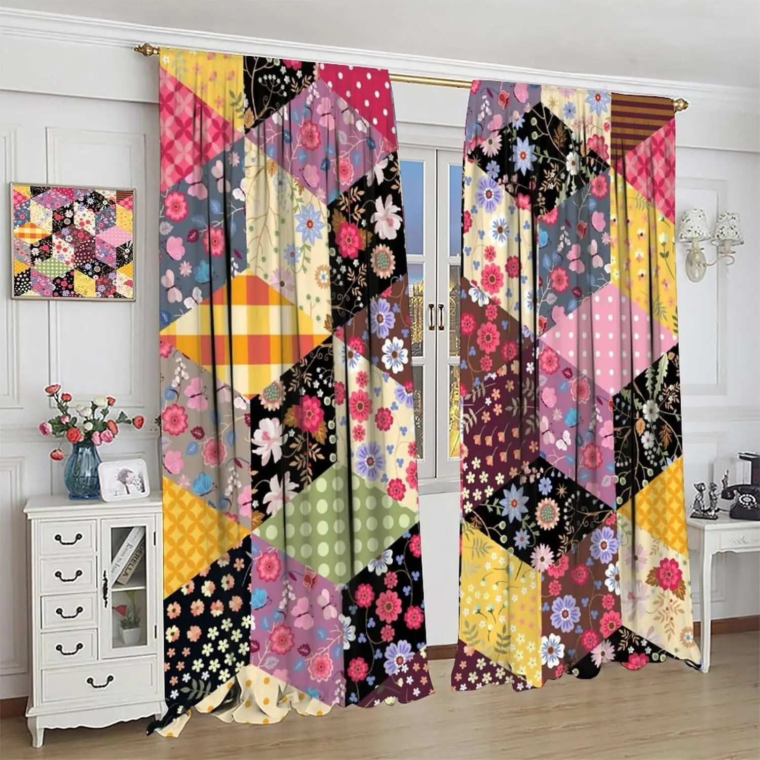 Böhmische Patchwork-Vorhänge Retro Wildblumen Bunter Blumendruck Retro-Stil Raumdekoration Vorhänge Geeignet für Wohnzimmer