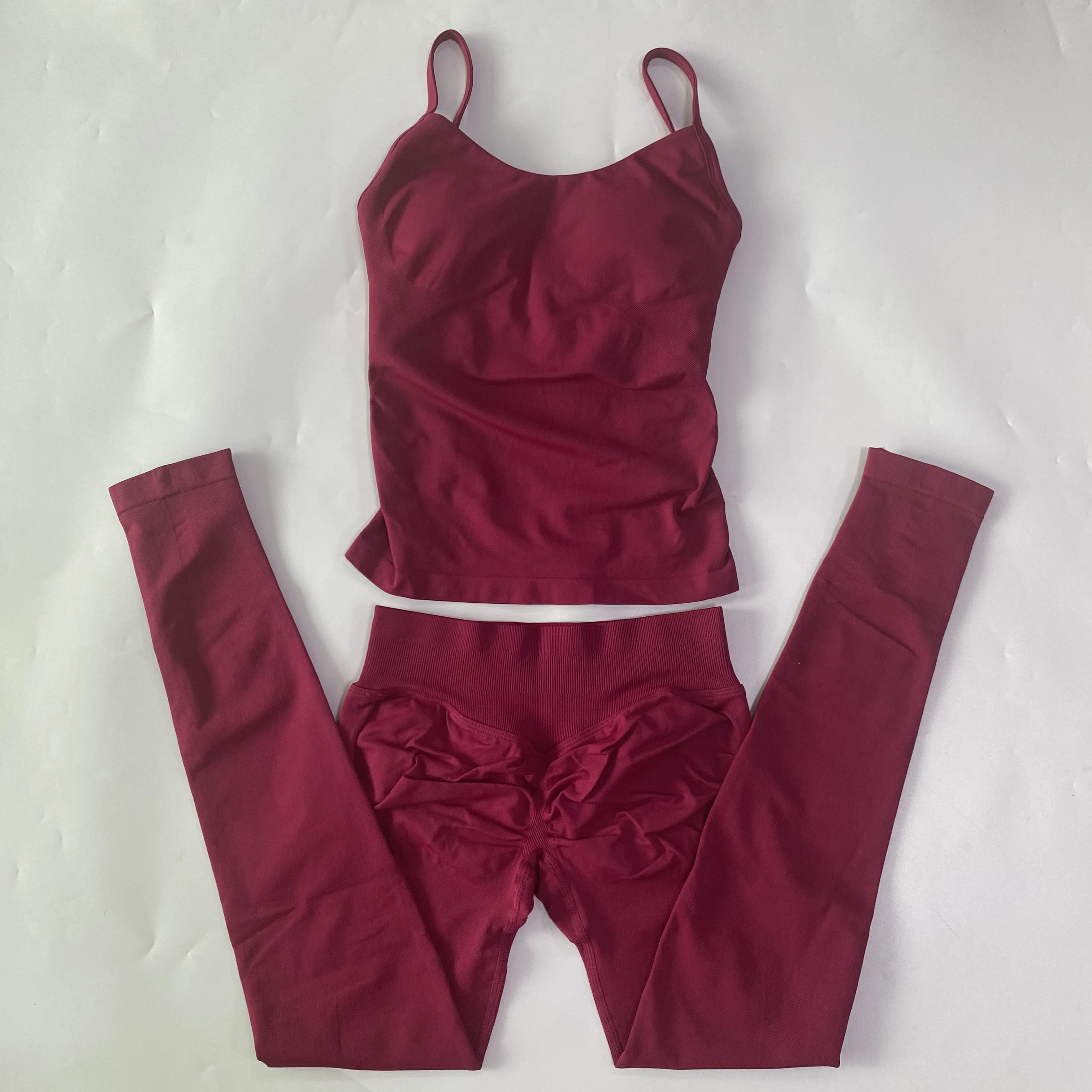 2-teiliges Fitness-Set, Oberteil mit Rundhalsausschnitt, nahtloses Yoga-Set, Fitness-Leggings-Set, Damen-Workout-Set, Sportbekleidung, Fitnesskleidung, Trainingsanzug – Detail 13