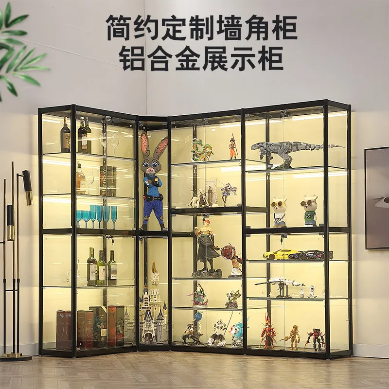 Custom corner glass display case figure toy gundam brick dustproof storage cabinet