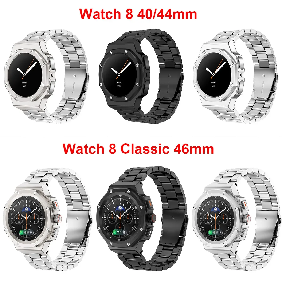 Metal Bezel Mod Kit Case for Samsung Galaxy Watch 8 40MM 44MM Steel&Rubber Band Cover for Galaxy Watch 8 Classic 46MM Refit Kit