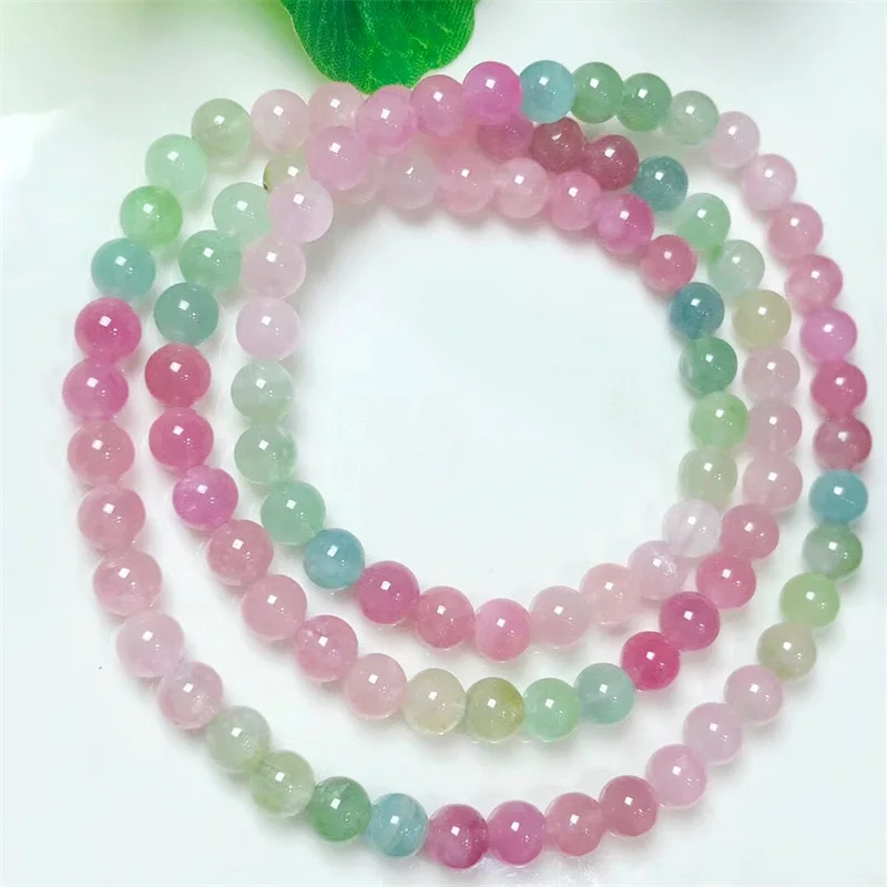 

Natural Tourmaline Triple Circle Bracelet Fashion Jewelry Healing Chakra Crystal Christmas Present 1PCS 4.8/6MM