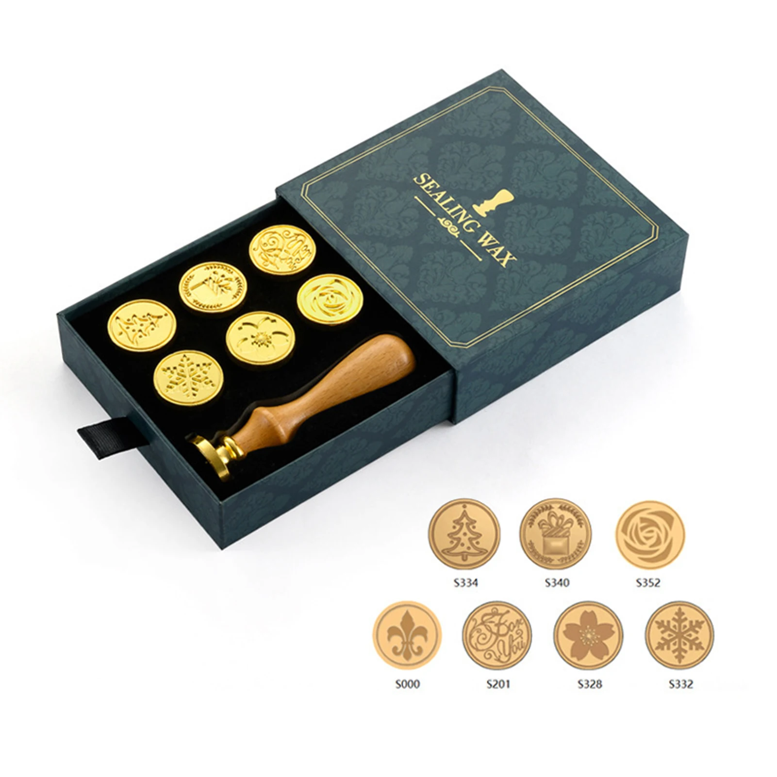 Wax Seal Stamp Kit Retro Vintage Sealing Wax Stamp Wooden Handle Replaceable Stamp Head with Gift Box for Cards Envelopes