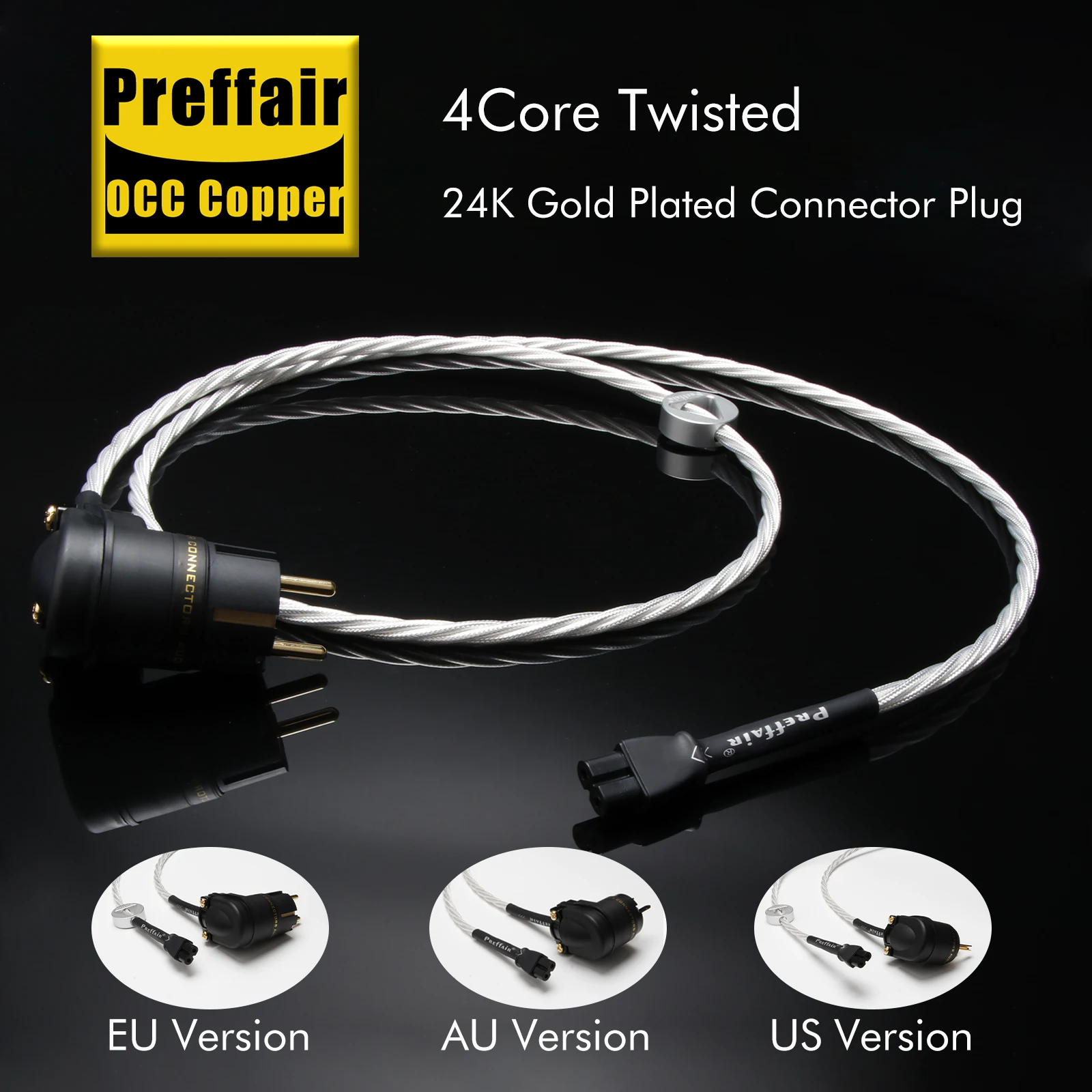 Preffair 5N OCC Silver Plated Audiophile Power Cable – Figure 8 IEC with Rhodium-Plated EU/US/AU/UK Plug