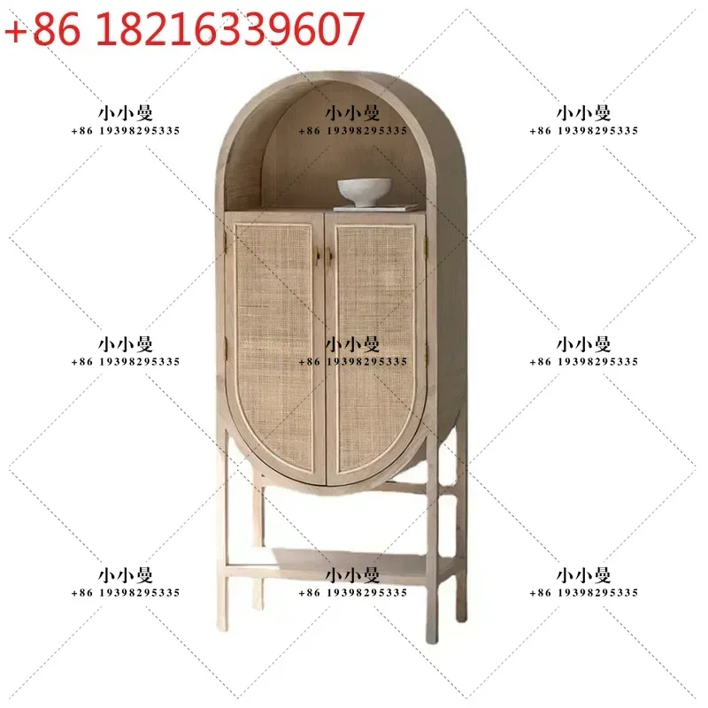 YAO Solid Wood Rattan Sideboard Cabinet Vintage Locker Home Living Room Display Cabinet