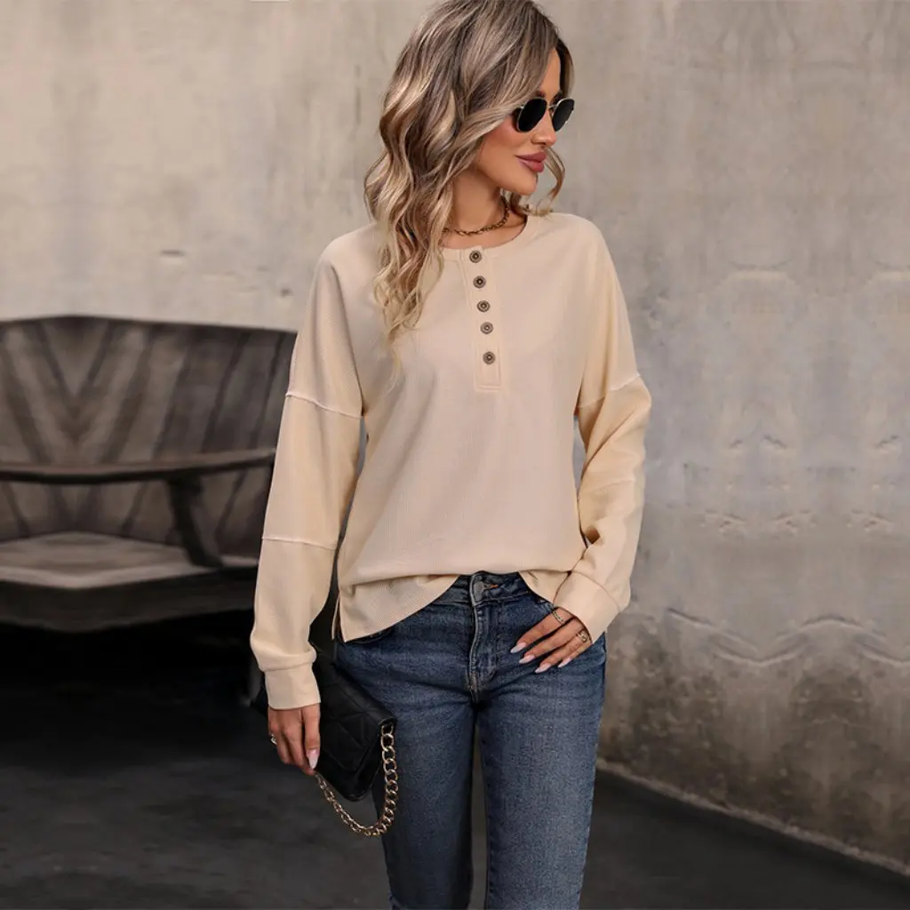 

Women's Long-Sleeved Solid Color Sweater Spring European American Style Independent Station Top for Women
