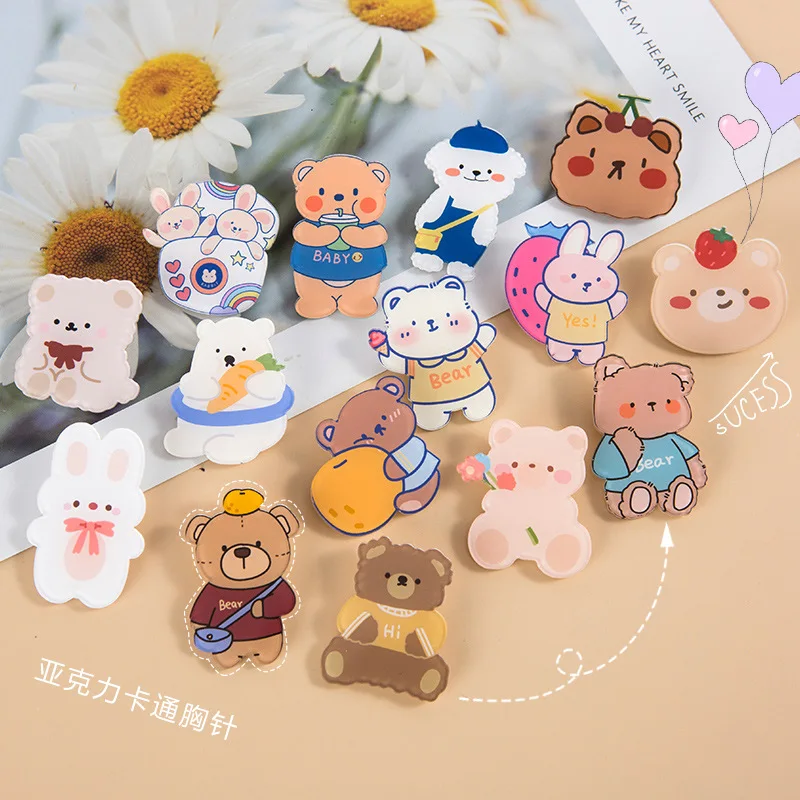 Sins Cute Cartoon Acrylic Bear Brooch For Girl Clothes Badge Pins Backpacks Pendant Decoration NC1 Accessories