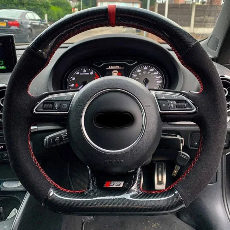 Hand-stitched Car Steering Wheel Cover Black Suede Artificial Leather For Audi S3 A5 A7 RS7 S7 SQ5 S6 S5 RS5 S4 RS4  2012-2018