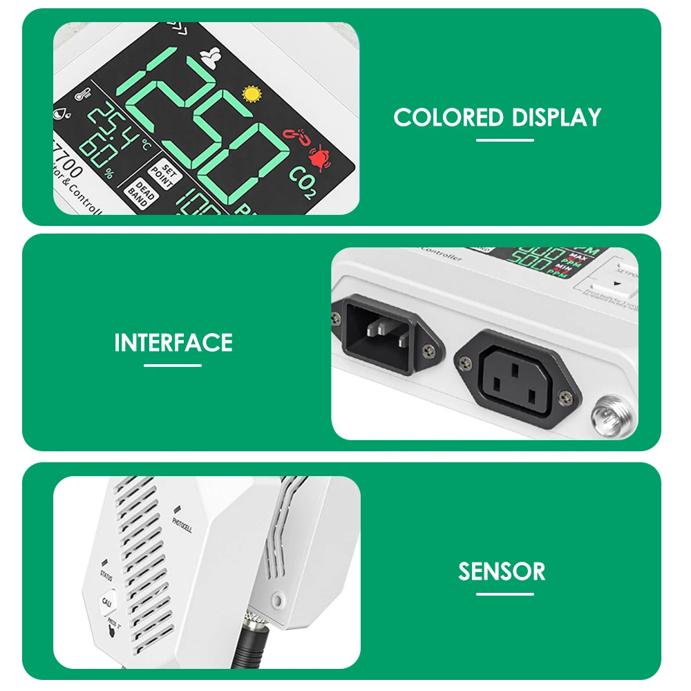 CO2 Monitor &Controller CO2 Concentration Tester Carbon Dioxide Air Quality Monitor Detection Controller for Greenhouse