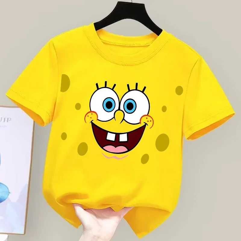 SpongeBob SquarePants Kids Short Sleeve T Shirts Boy Girl Cotton Expression T-shirt Cartoon Clothes Summer Tee Shirt Tops Gifts