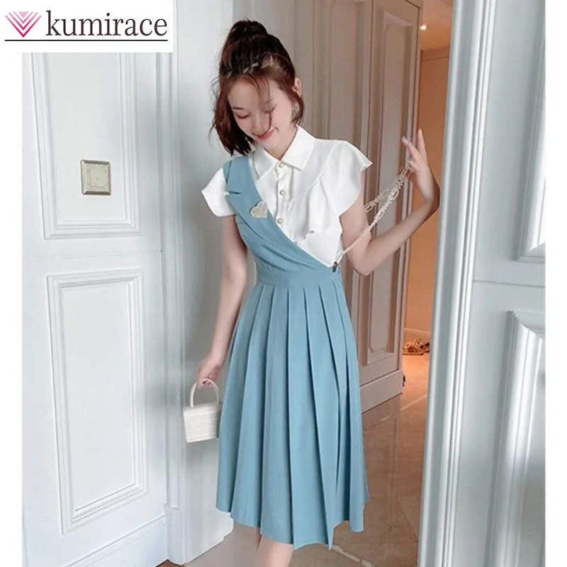 Age Reducing Set for Women's Summer 2024 Korean Version New Campus Dress Pleated Skirt Set Fashion Two-piece Set Skirt Sets