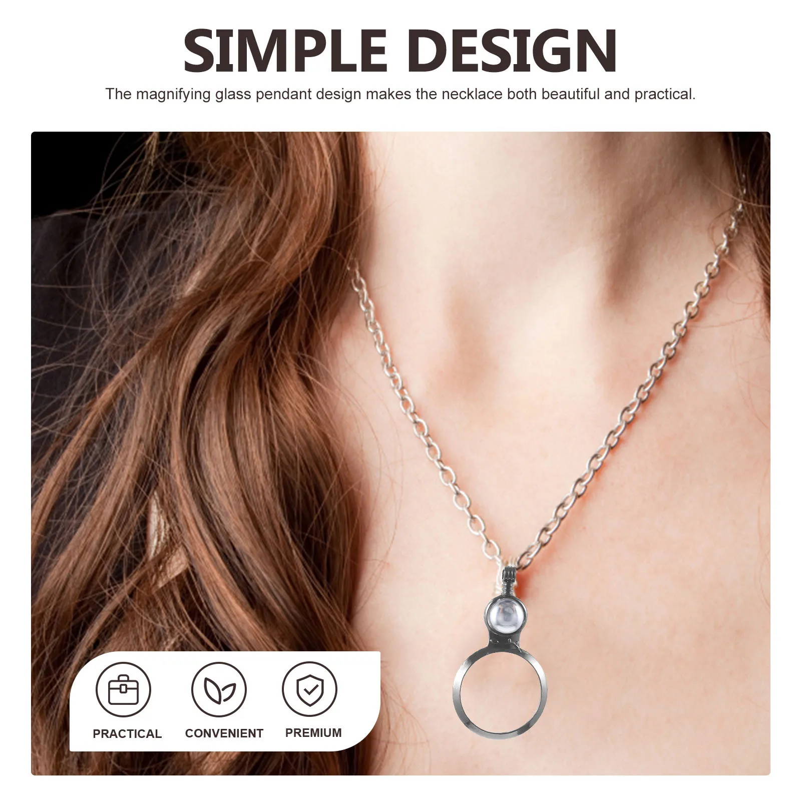 

Magnifying Glass Necklace Durable Magnifying Lens Pendant for Reading Sewing Repair Observation Gift Bag Charms for Handbags