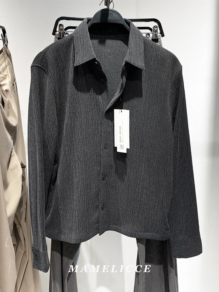 MAMELICCE Original design New men's casual shirt with an irregular, textured, loose fit, and a worn-in feell casual shirts