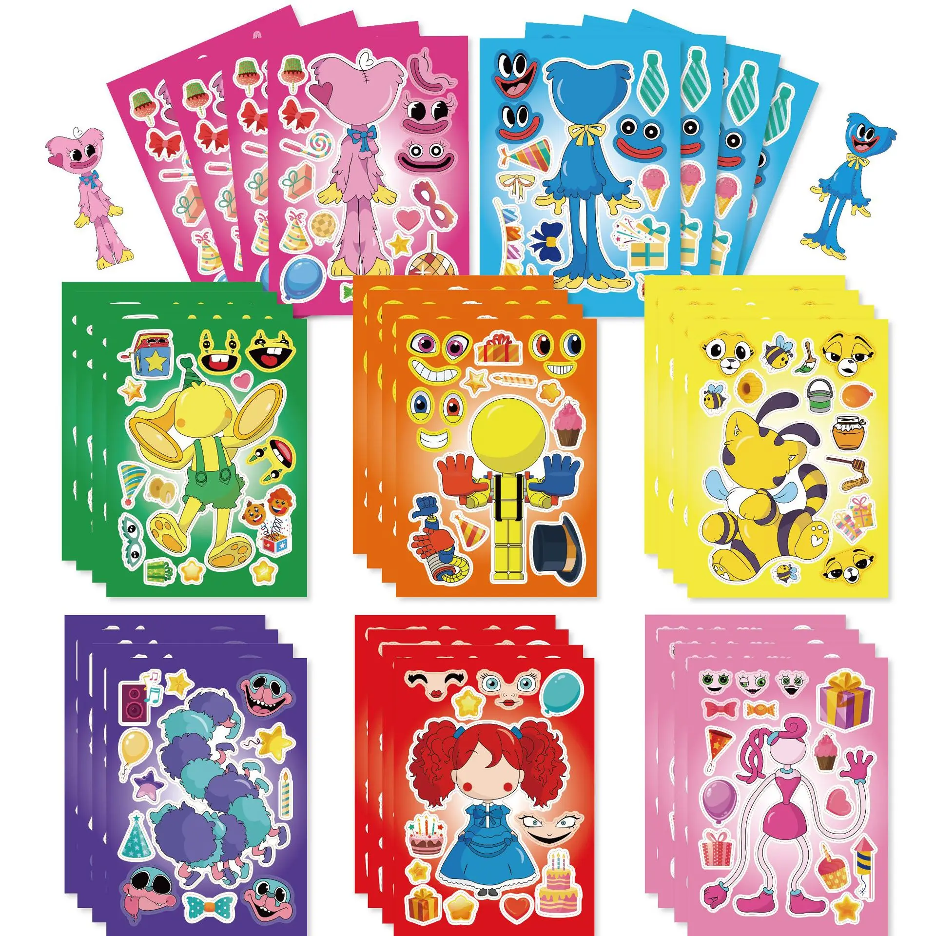 8pcs Kids Girls Boys Play Time Party Game Poppy Make a Face Stickers Party Favor Puzzles Parent-Child Game