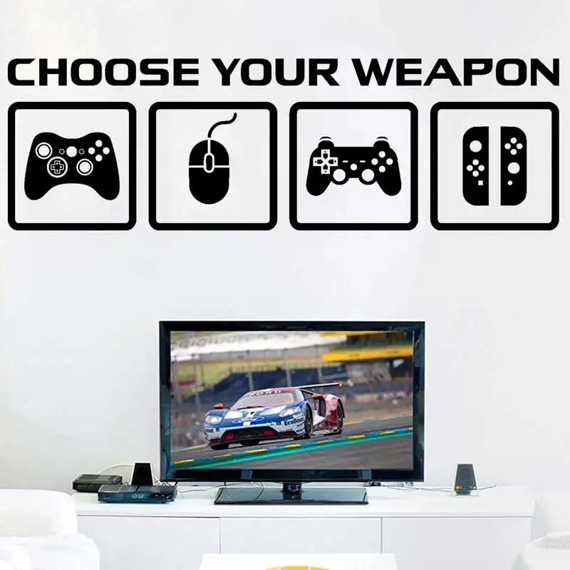 Video Game Decor Wall Sticker Choose Your Weapon Gaming Controller Gamer Boy Kids Room Bedroom Gaming Zone Dress Up Vinyl Decal