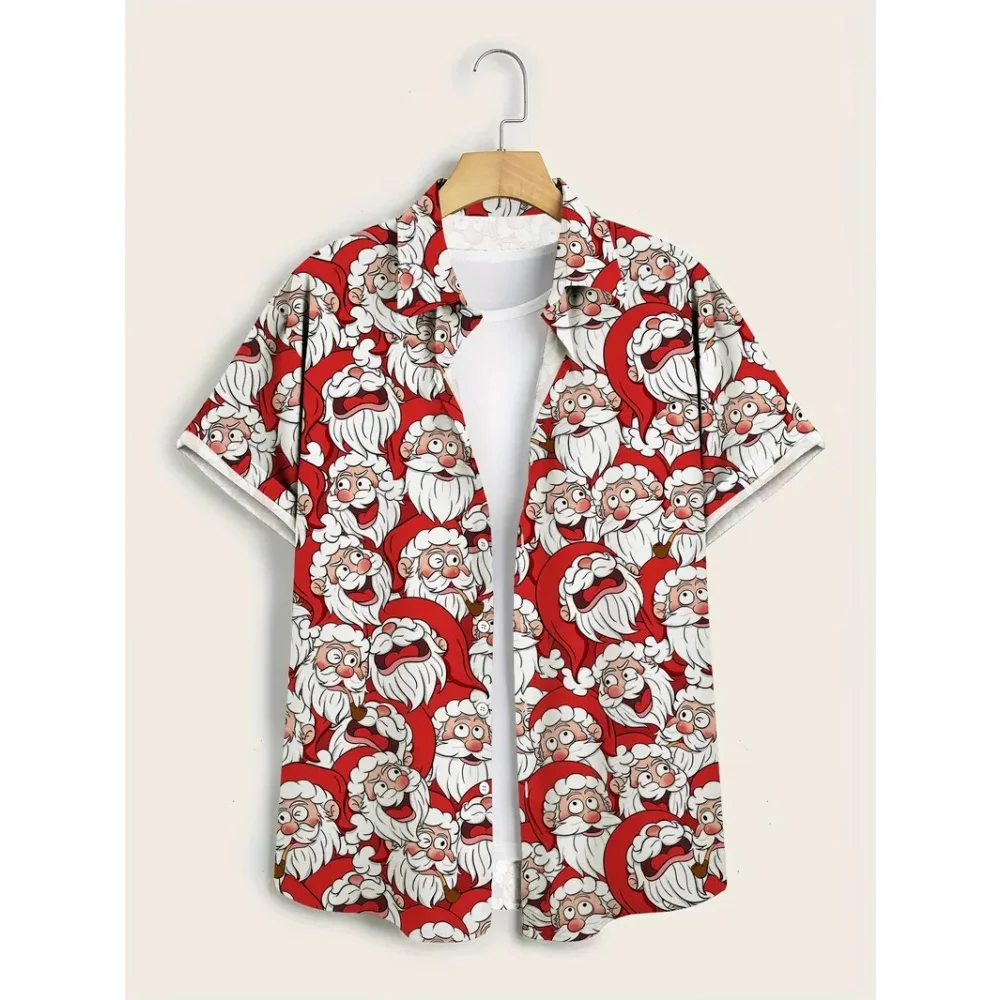 

New Christmas Clothing Men's Beach Shirt Short Sleeve Tops 3D Elk Santa Claus Graphic Male and Women Hip Hop Hawaiian Summer Tee