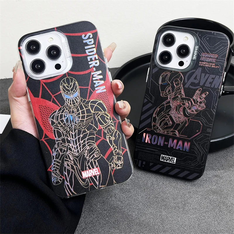 Coque de téléphone SpidSuffolk Ironman Anime pour iPhone, coque arrière caméléon, paillettes brillantes dégradées, dessin animé de luxe, 15 14 13 12 11 Pro Max