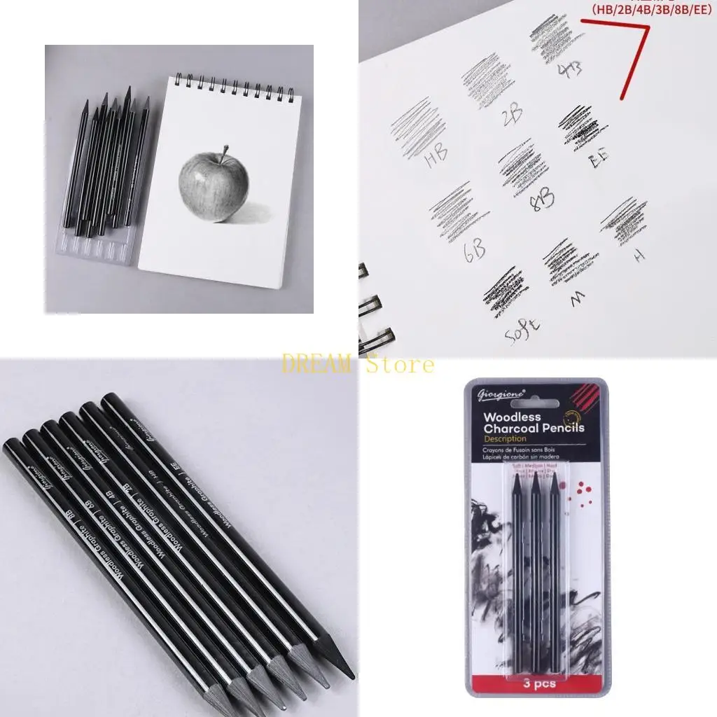 

Charcoal Pencils Set Non-wood Kid Adult Drawing Art Craft 3/6X best sale
