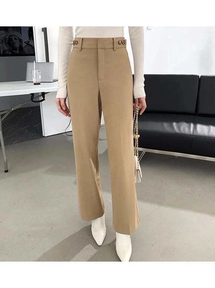 

Женские повседневные брюки с широкими штанинами из шерсти и полиэстера, устойчивые к сминанию, с высокой талией, на молнии