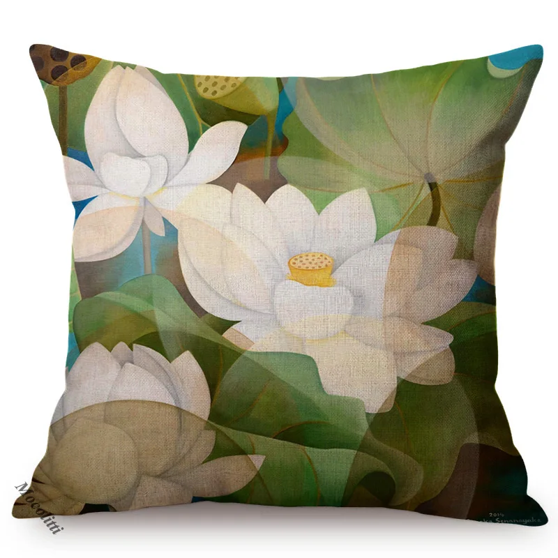 Multicolor Morning Blooms Tropical Plant Style Sofa Decorative Throw Pillow Case Golden Lotus Luxury Chair Cushion Cover cojines