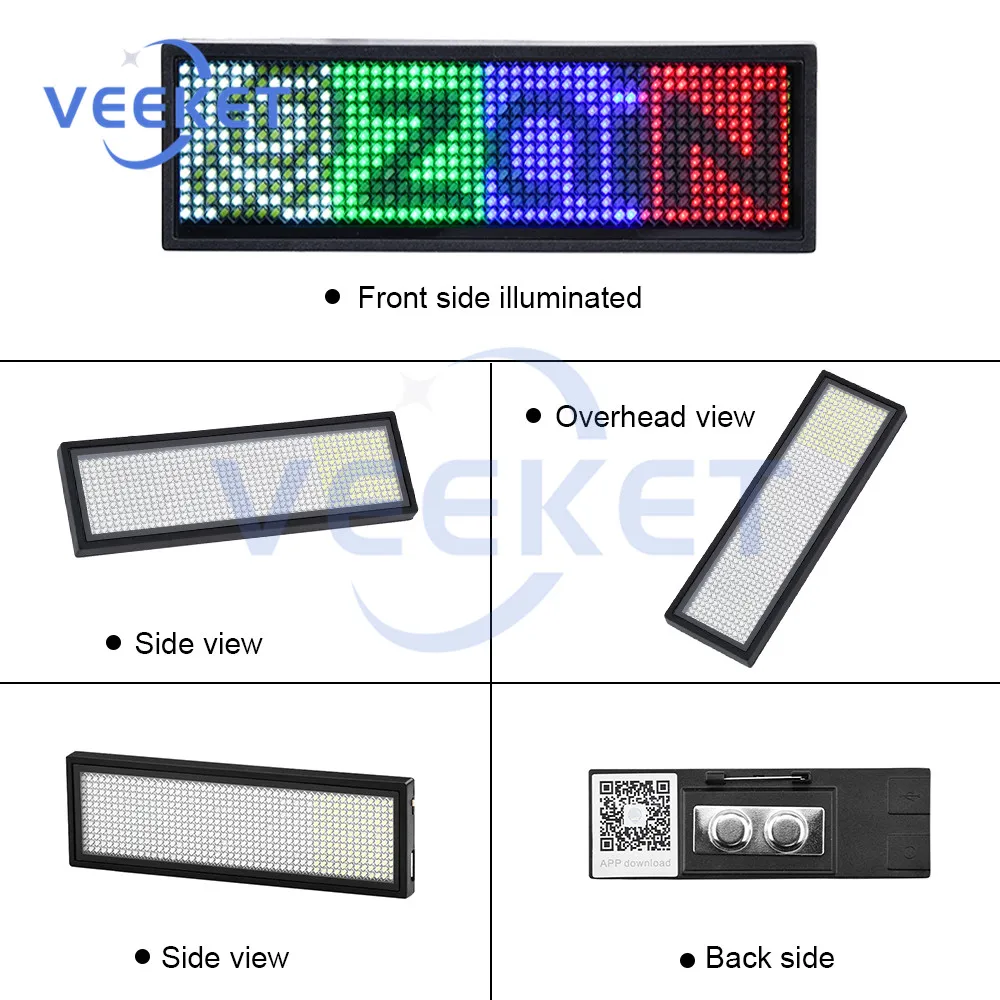 Imagem -04 - Emblema Iluminado Bluetooth com Display Led Rolagem Luminosa Cartas Andantes Brilho Ajustável Ios Android Super Standby