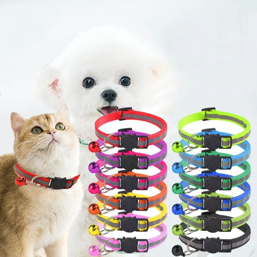 Durable with Bell Cat Collar Adjustable Elastic Pets Collar Colorful Pet Supplies Reflective Collar Kitten Puppy