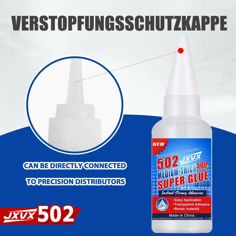 JXVX 1-3 قطع 502 غراء فائق السرعة سريع الجفاف لاصق سيانو أكريليت للجلد والمطاط والخشب والمعدن أداة غراء سائل قوية الترابط 10 ثوانٍ للترابط، مقاوم للماء مع موزع دقيق.