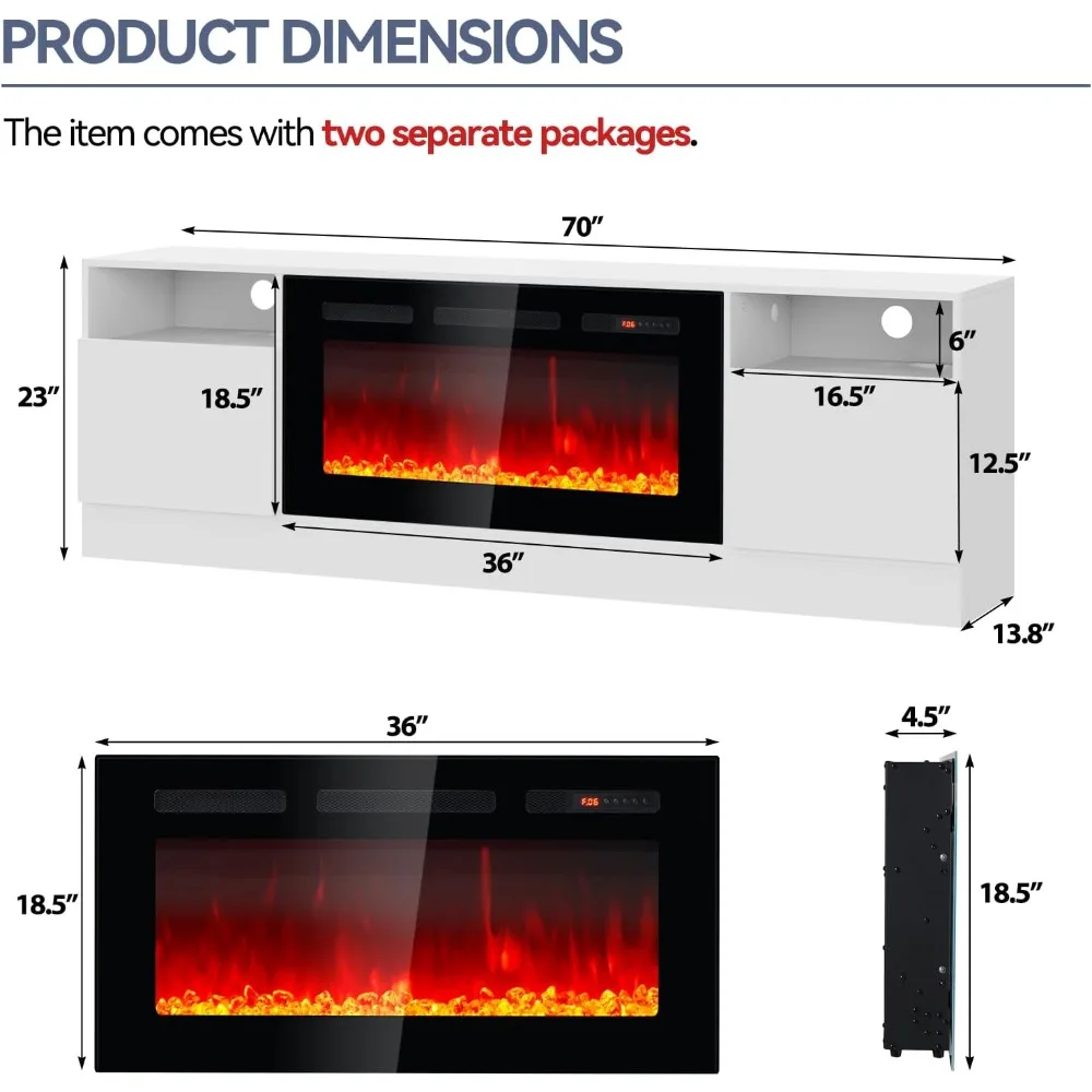 حامل تلفزيون مدفأة، مركز ترفيه بإضاءة LED لأجهزة التلفاز حتى 80، باب عالي اللمعان، وحدة تحكم تلفزيون حديثة لغرفة المعيشة #2