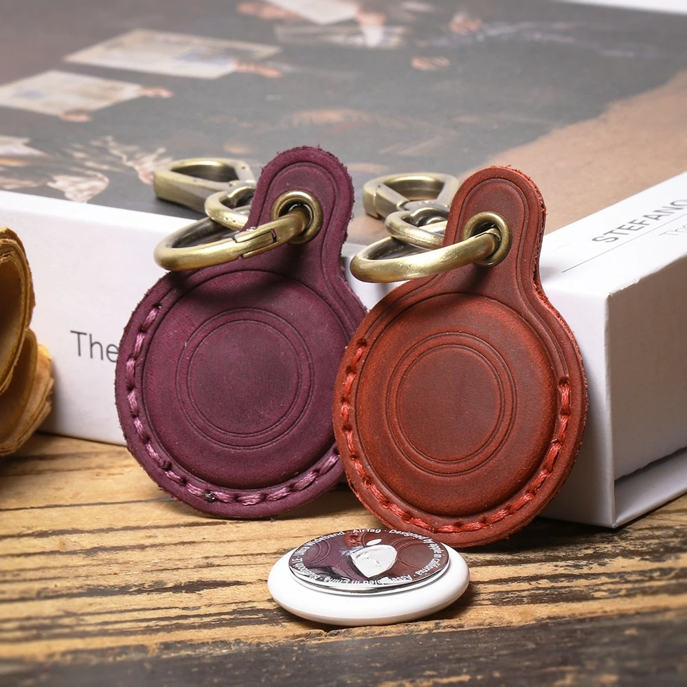 2026New Vintage Genuine Leather Airtags Case Protective Cover For Apple AirTag Anti-lost Cowhide Leather Sleeve Keychain