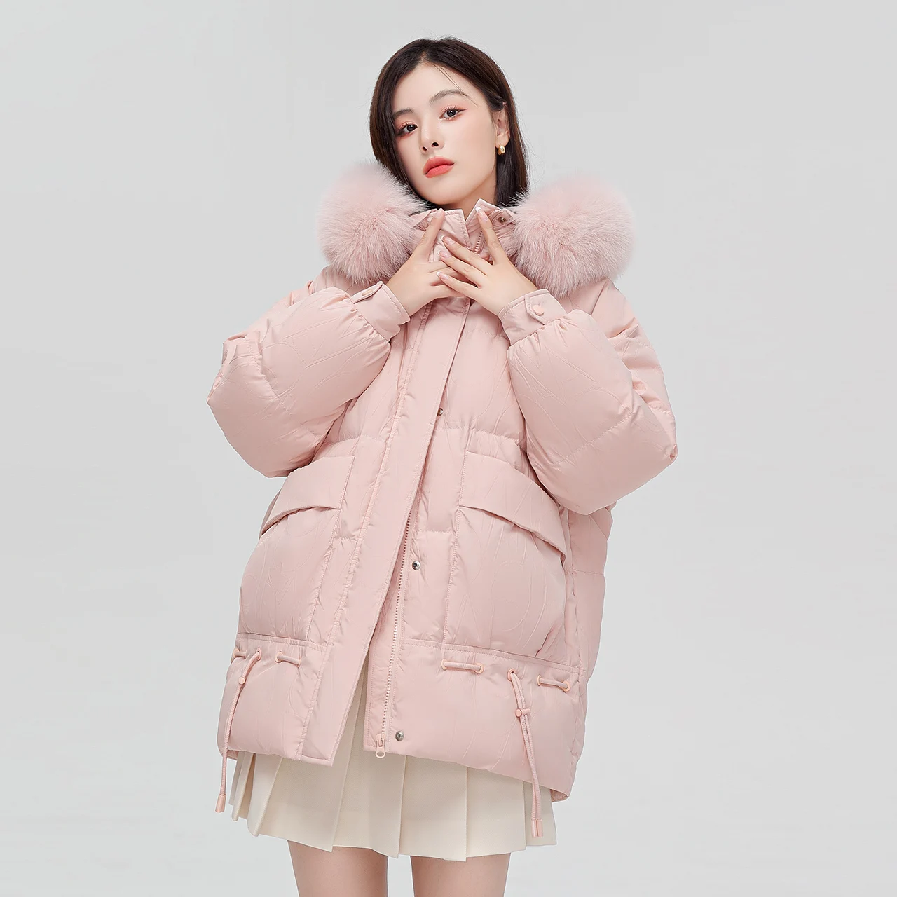 Imagem -02 - Gola de Pele de Luxo para Baixo Jaquetas para as Mulheres 2023 Nova Doce Feminino Inverno Grosso Puffer Cabolsas Meados de Longo Sólido Fofo para Baixo Outwear