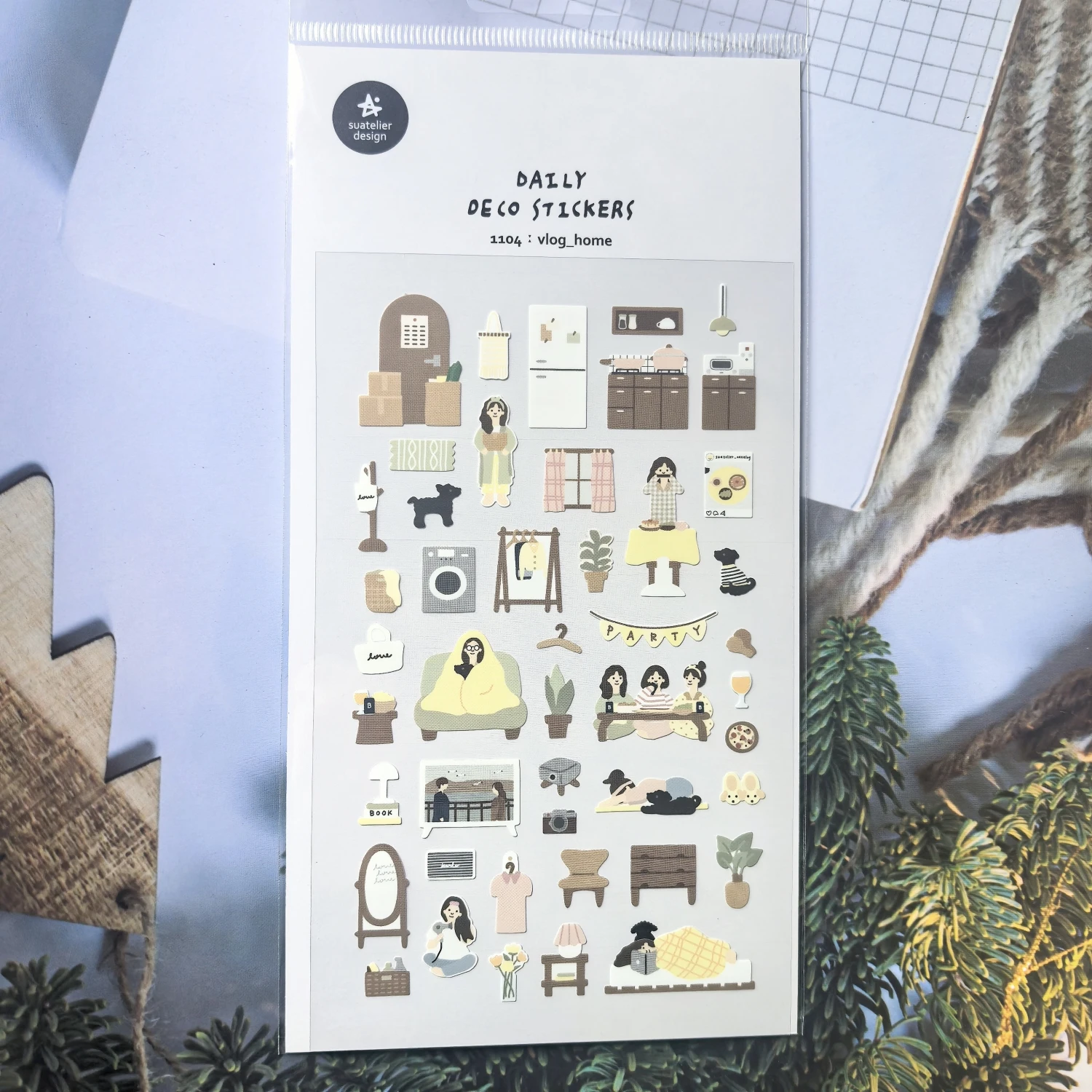 Korean Brand Suatelier My Daily Vlog at Home Stickers DIY Scrapbooking Diary Stationery Stickers School Supplies 1104