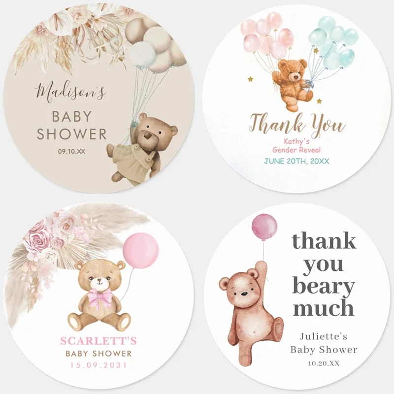 Personalized Baby Shower Balloon Bear Customized Name Text Birthday Zoo Birthday Baby Shower Christening Tags