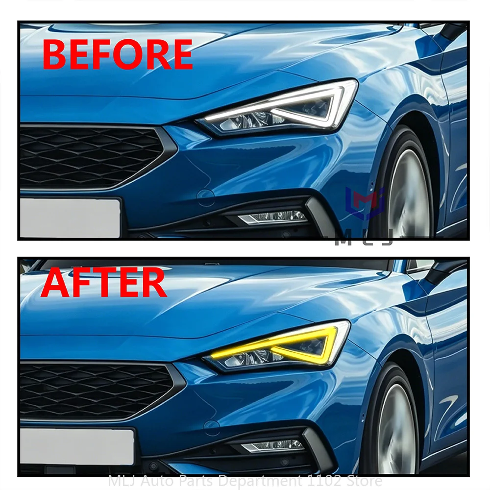 Lemon Yellow Headlight For VW Volkswagen SEAT Leon 2018 2019 2020 2021 DRL Turning Signal Chip Light Guide Chip Angel Eye Board