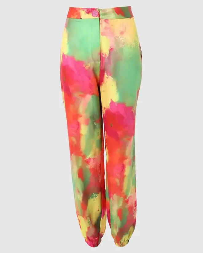 Garnitury damskie Art Tie Dyeing 2024 Wiosna Najnowszy elegancki szalowy kołnierzyk Tie Dye Print Długi rękaw Marynarka Płaszcz Spodnie z wysokim stanem