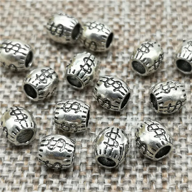 8 Sterling Silver Small Dollar Barrel Beads 925 Silver Money Sign Symbol Spacers for Bracelet Necklace