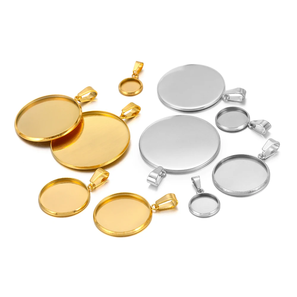 10 Stück Edelstahl 6–30 mm Cabochon-Cameo-Basisfassungen, runde Lünette, leeres Tablett für DIY handgefertigte Schmuck-Charm-Herstellung im Großhandel