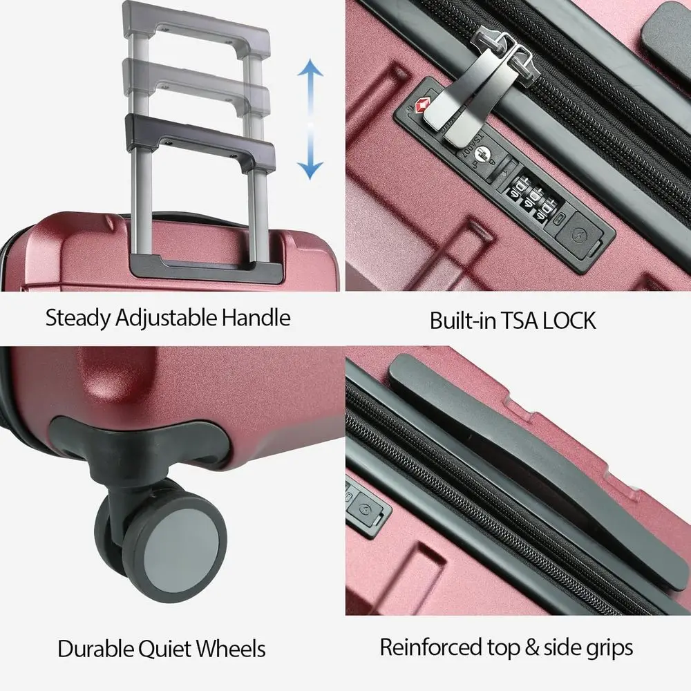 Expandable Hardside Spinner Luggage with TSA Lock, USB Port, 20 Burgundy Carry-On Suitcase