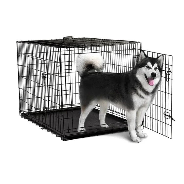 Dog Cage Black 24-inch Pet Cage Wire Double Door Foldable Custom Reinforced Suitable for 8 Catties 10 Catties 12 Catties Pets