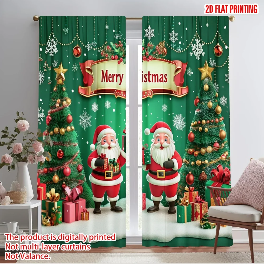 2pcs,2D plane printing Minimalist Curtains Father Christmas14 (2) Versatile Polyester Fabric (without rod) Decorations For Home