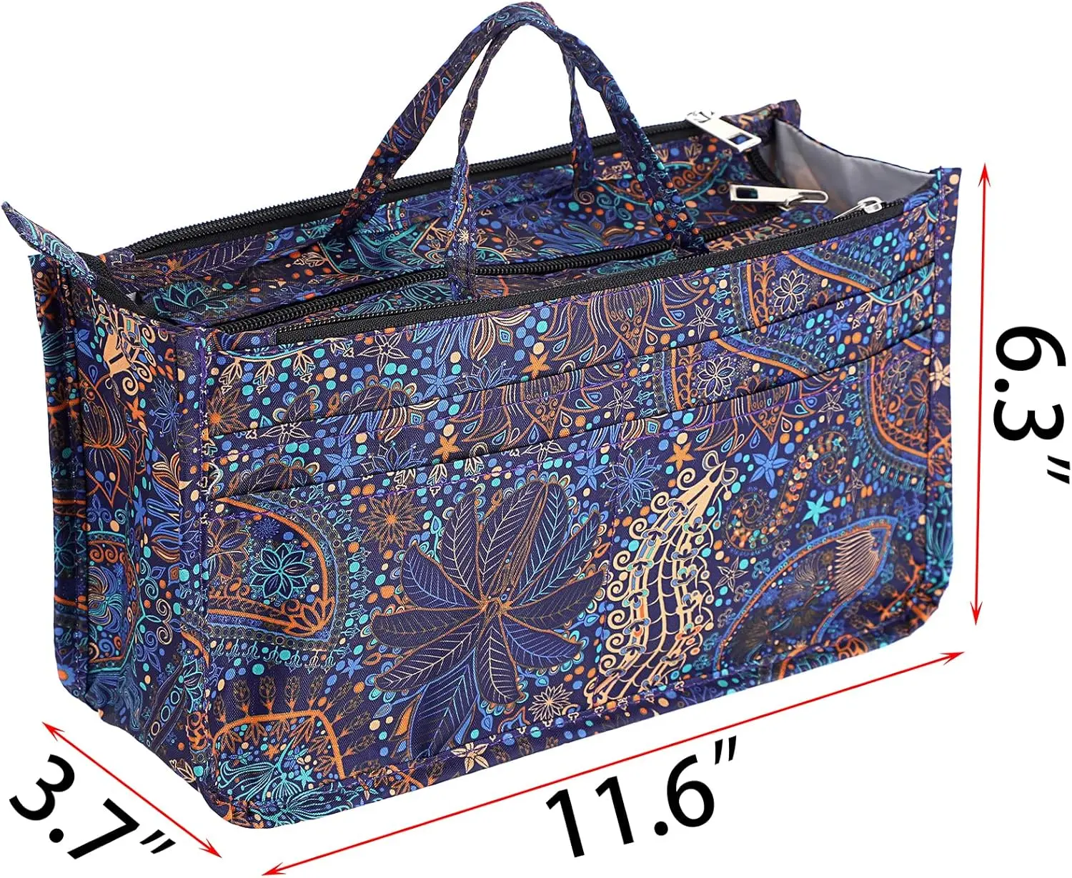 Printing Handbag Organizers Inside Purse Insert - High Capacity 13 Pockets Bag Tote Organizer with Handle