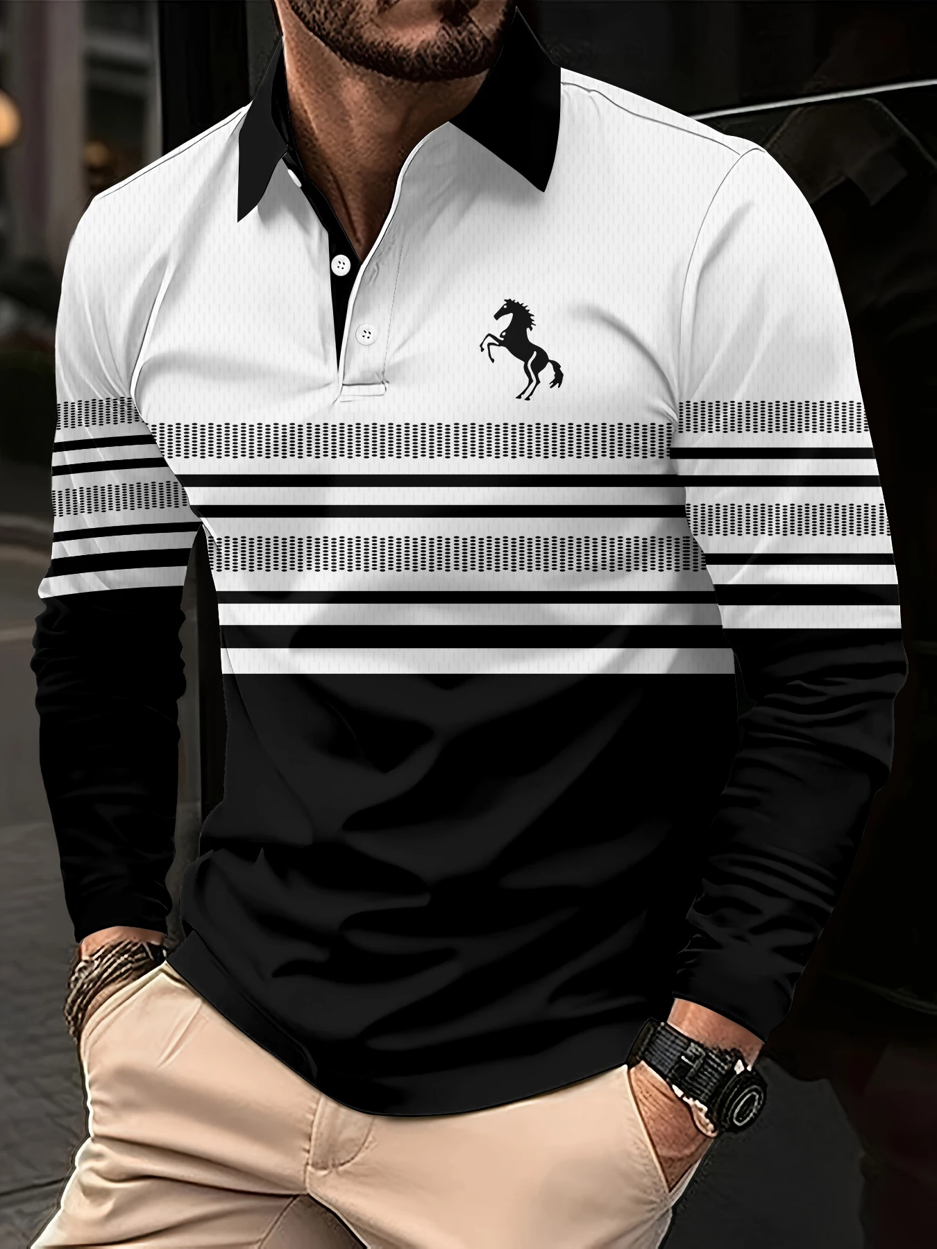 

Men's Horizontal Stripes Graphic Polo Fall Winter Long Sleeve Polo Shirts Athleisure Daily Wear 3D Print Breathable Buttons Tops