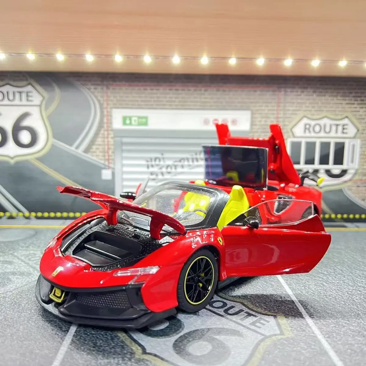 

NEW 1:24 SF90 XX Stradale Supercar Alloy Car Model Sound and Light Pull Back Children's Toy Collectibles Birthday Gift