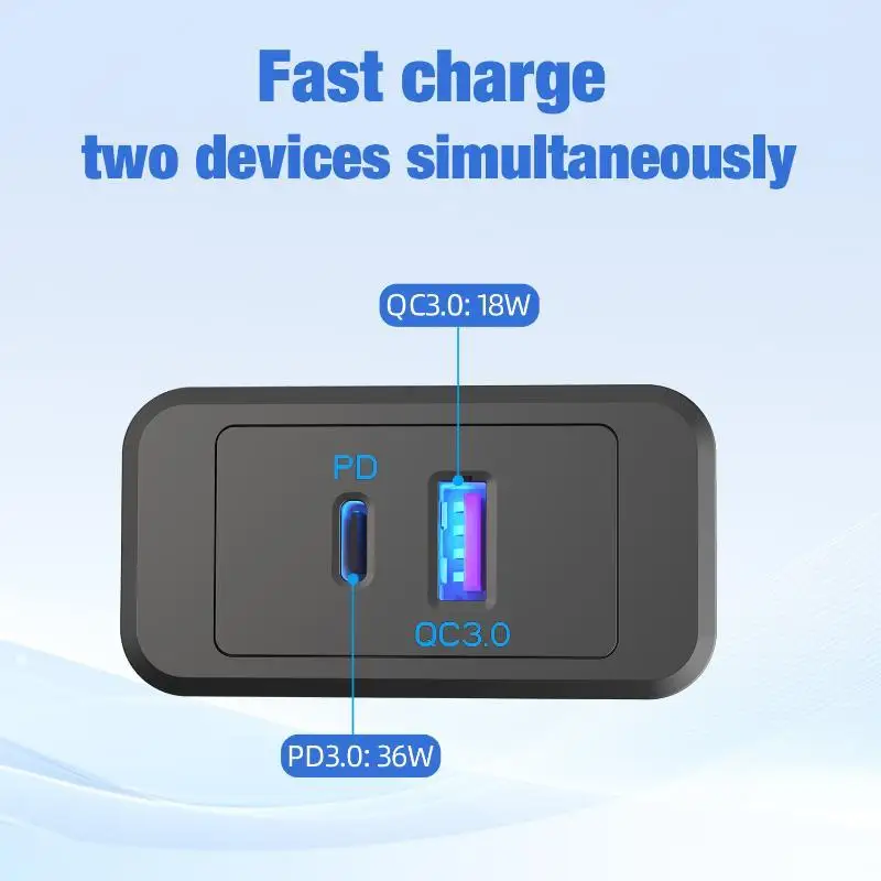 1/2 Pack Mini USB Outlet Panel Wall Mount 36W PD USB-C & QC3.0 18W Car USB Port