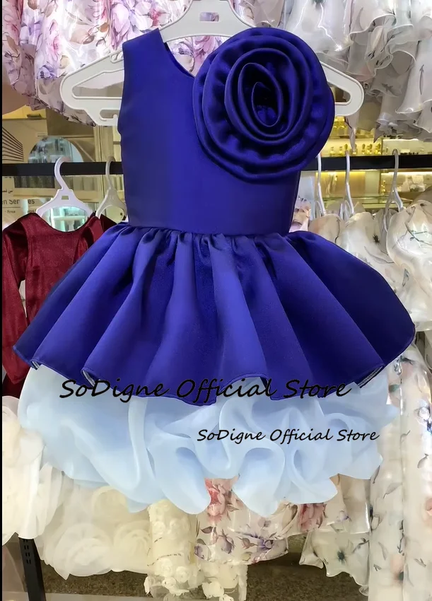 SoDigne A-line Satin/Organza Flower Girl Dress 3D Flower Sleeveless Arab Children's Dresses Princess Birthday Kid Gown Customize