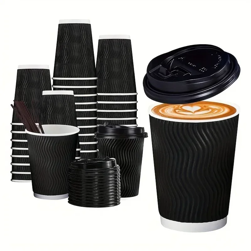 Disposable coffee cups with lids, Multi-functional corrugated coffee cups with straws (for parties), Flip-top coffee cups