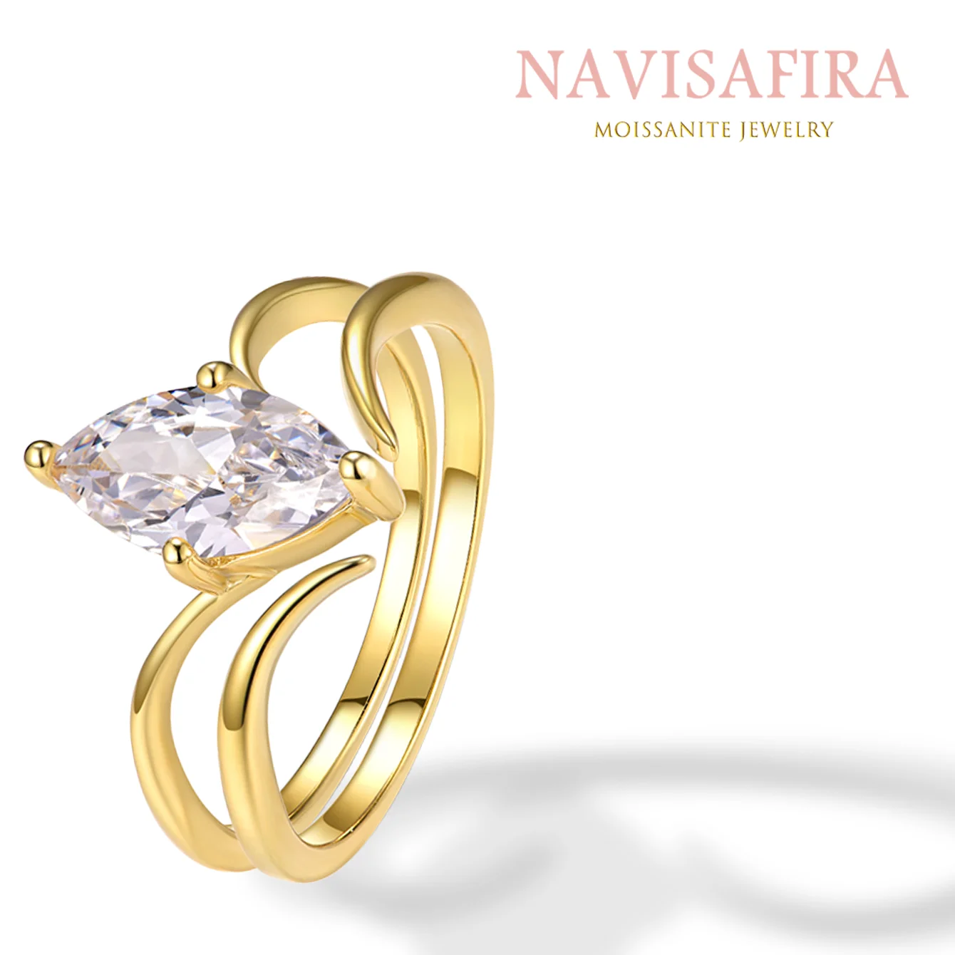 Navisafira1/2/3Ct S925 Two-Tone Moissanite Ring Set, Gold/Silver/, Elegant Marquise Design for Weddings & Engagements